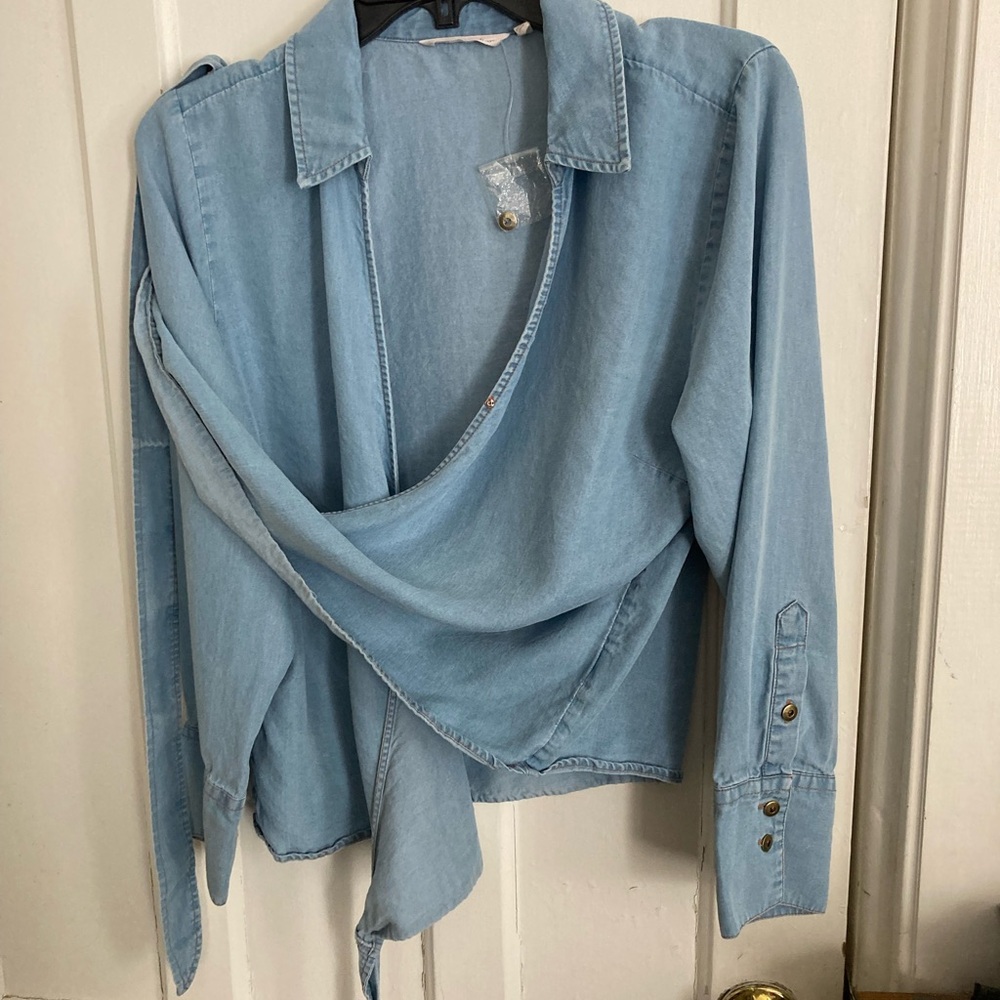 Soft Surroundings Light Denim Tie Front Top